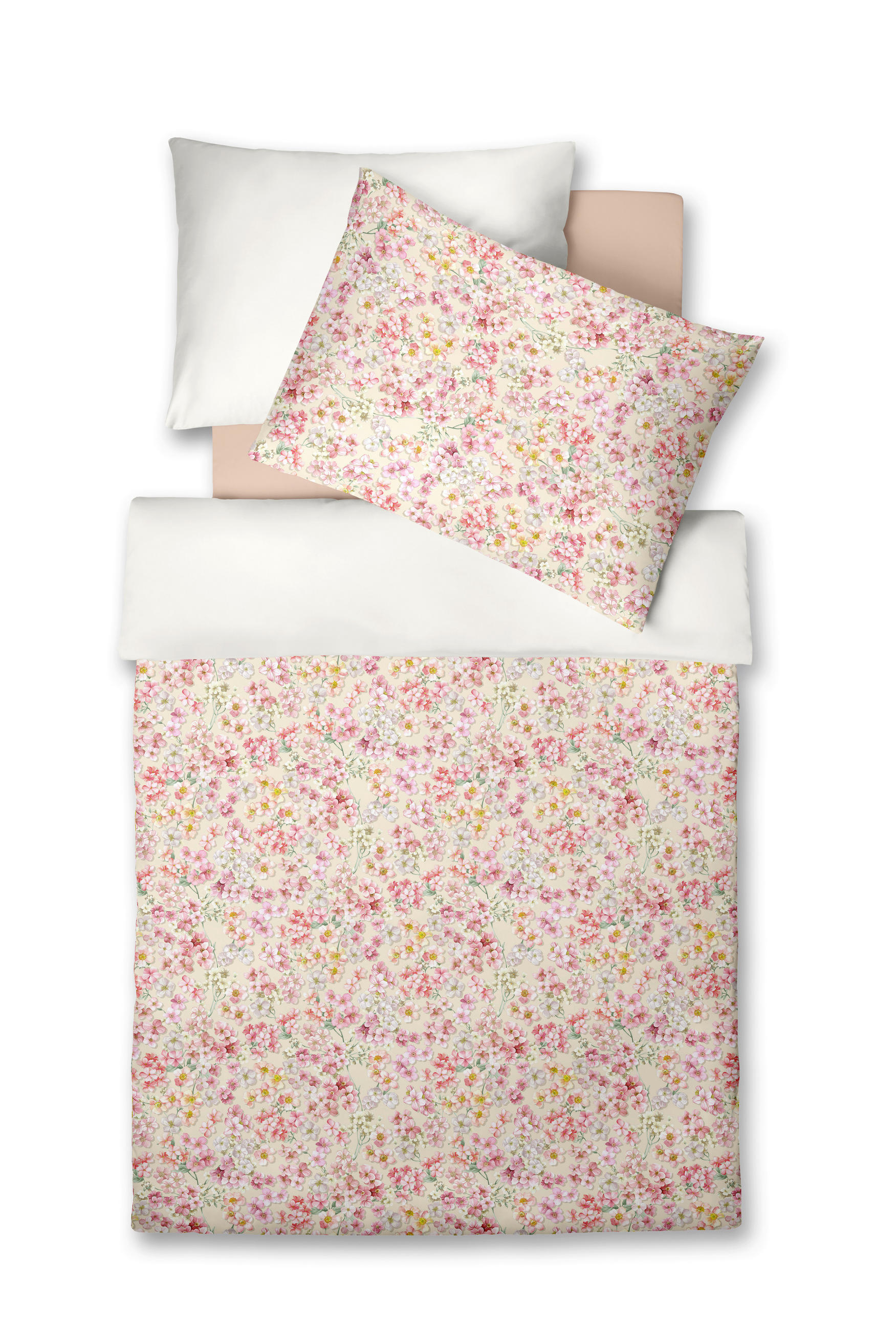 POSTELJNINA BED ART 140/200 cm mako saten sivoroza, svetlo zelena, svetlo rumena, svetlo roza - sivoroza/svetlo zelena, Konvencionalno, tekstil (140/200cm) - Fleuresse