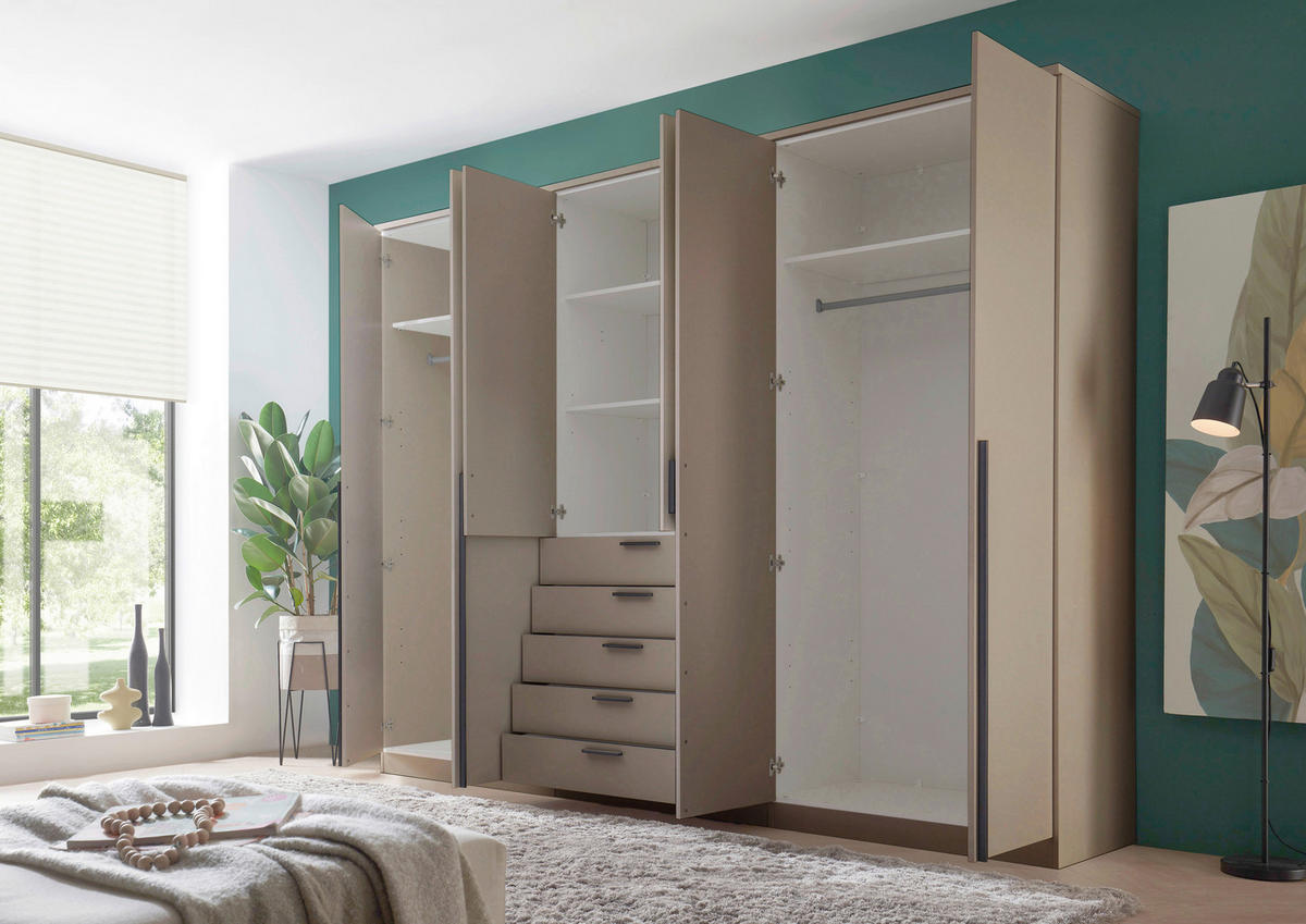 KLEIDERSCHRANK 270/210/52 cm,  in Kaschmir, 6-türig  - Kaschmir/Alufarben, KONVENTIONELL, Holzwerkstoff/Kunststoff (270/210/52cm) - Livetastic