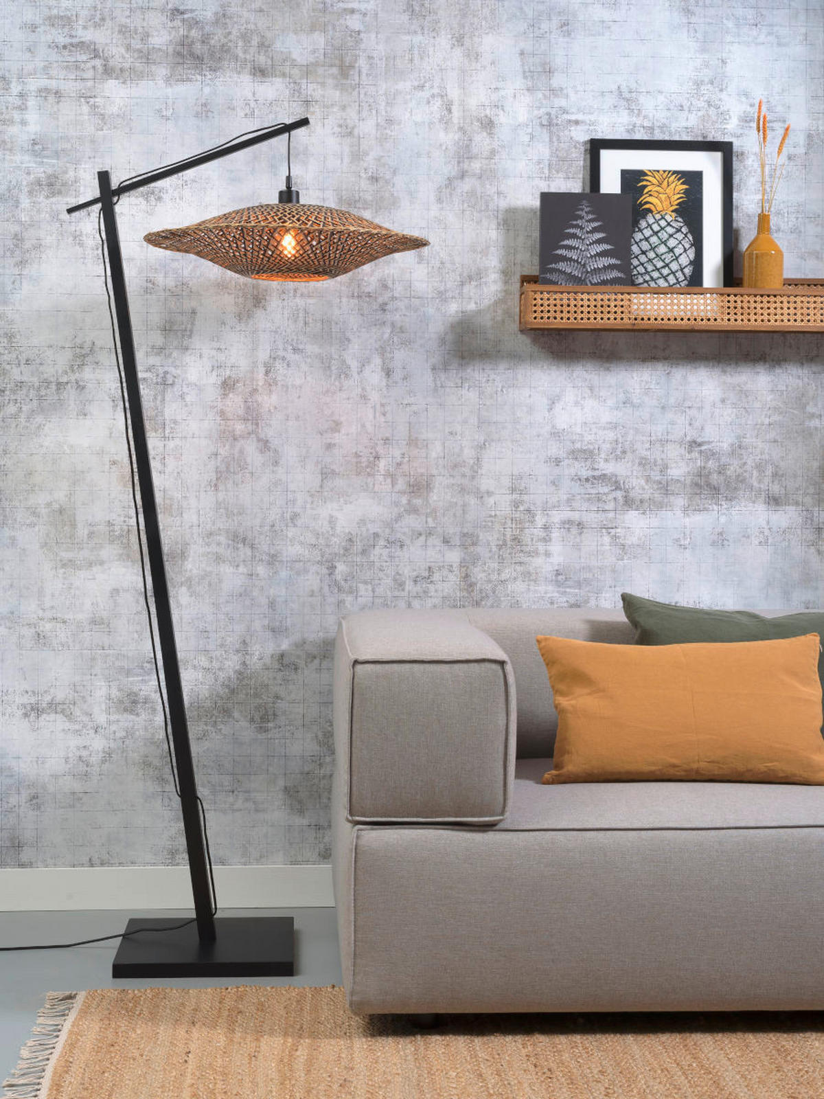 STEHLEUCHTE 60/176 cm    - Schwarz/Naturfarben, Trend, Holz (60/176cm) - Good & Mojo