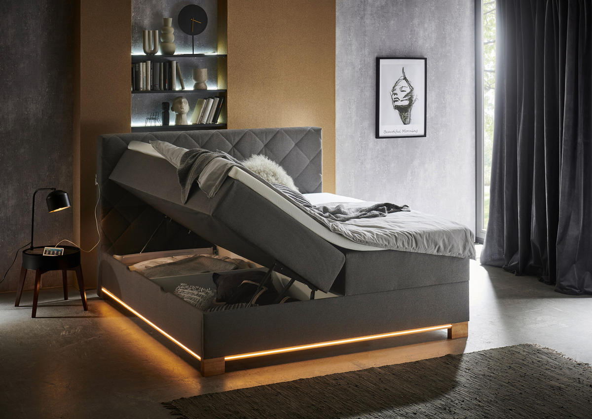 BOXSPRINGBETT 180/200 cm  in Anthrazit  - Anthrazit, Design, Holz/Holzwerkstoff (180/200cm) - Xora
