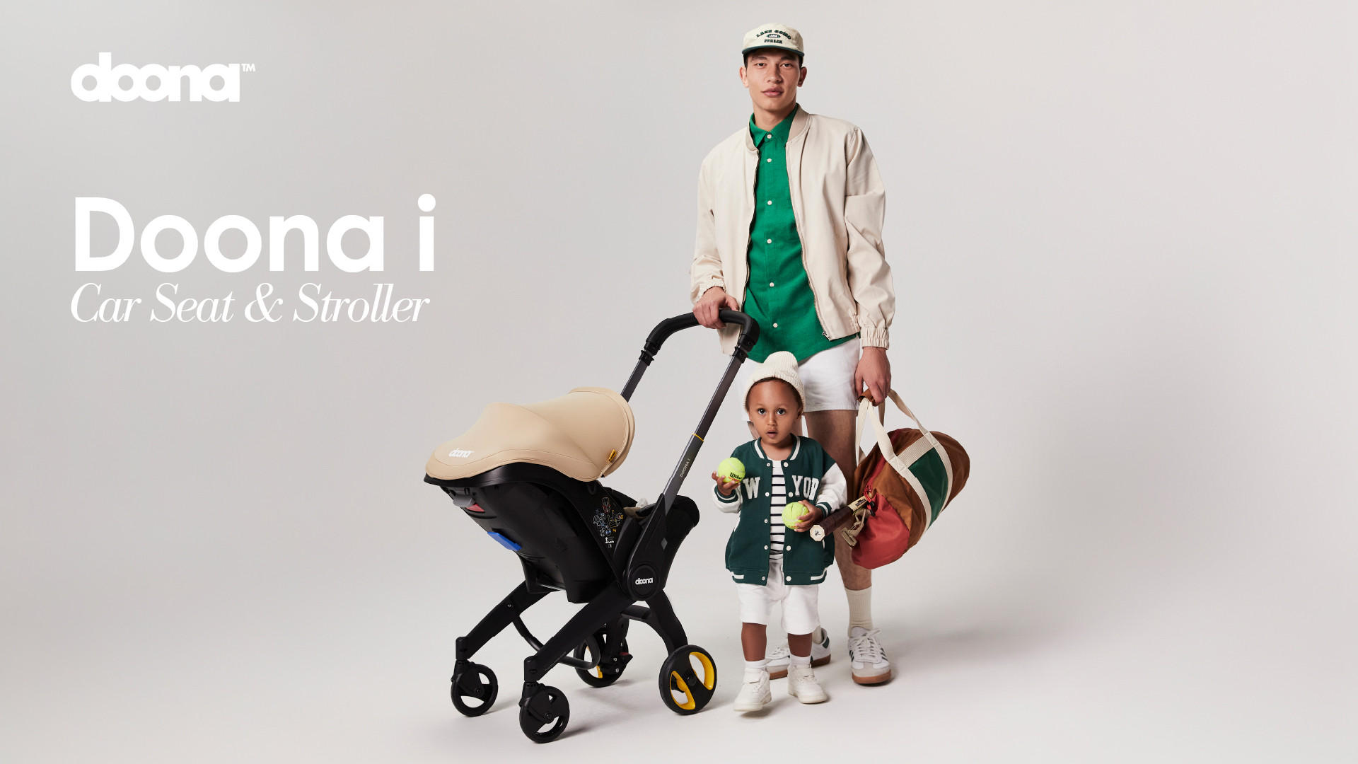 Thumbnail - Doona Babyschale Doona i, Sand, Textil, Füllung: Polyester, 73.4x42x47.7 cm, ECE R 129 i-Size, 5-Punkt-Gurtsystem, Flugz...