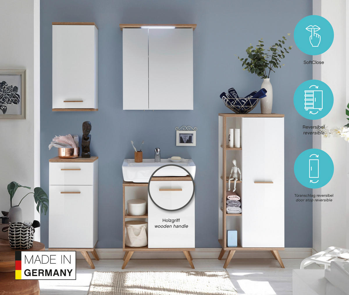 MIDISCHRANK 50,5/128/33 cm  - Eichefarben/Weiß, Design, Glas/Holzwerkstoff (50,5/128/33cm) - Xora