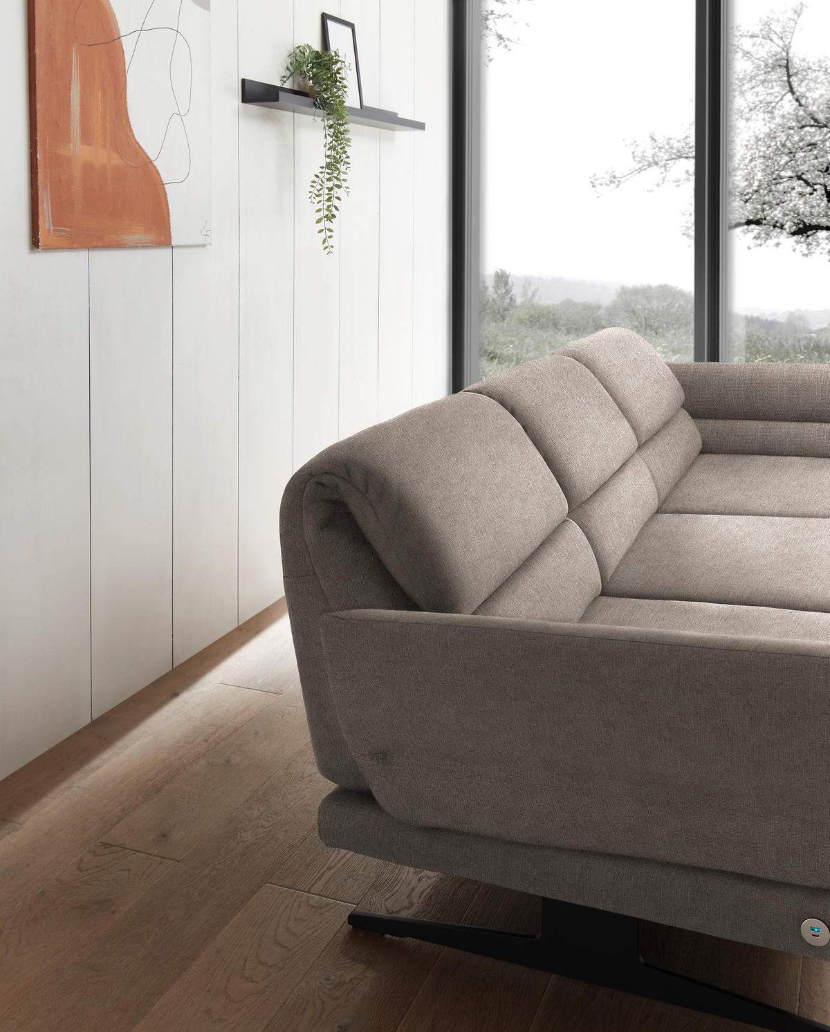 ECKSOFA in Flachgewebe Taupe  - Taupe/Schwarz, Design, Textil/Metall (279-327/176-217cm) - Dieter Knoll