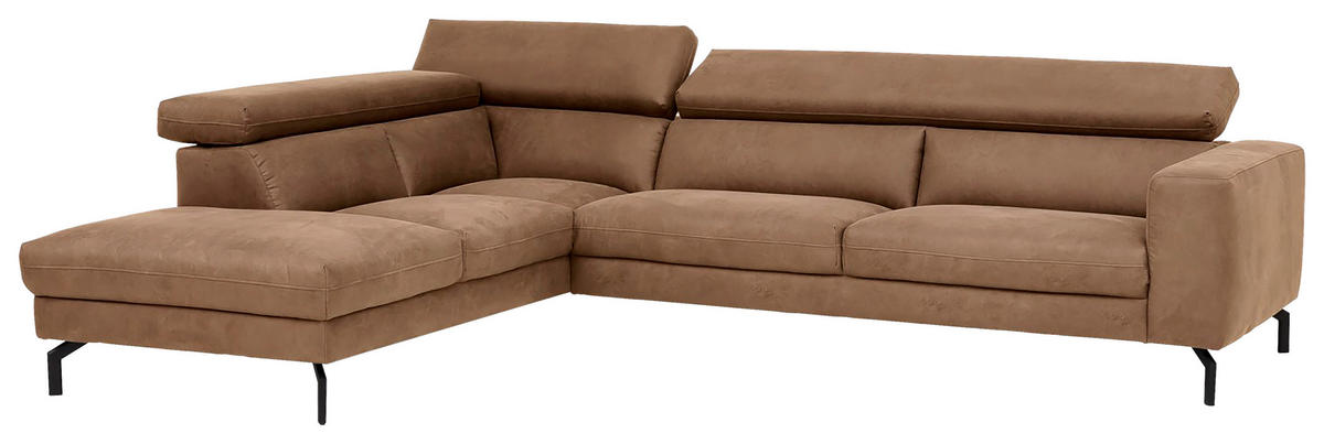 ECKSOFA CALIFORNIA Braun Mikrofaser  - Schwarz/Braun, MODERN, Textil/Metall (233/305cm) - Trendmanufaktur
