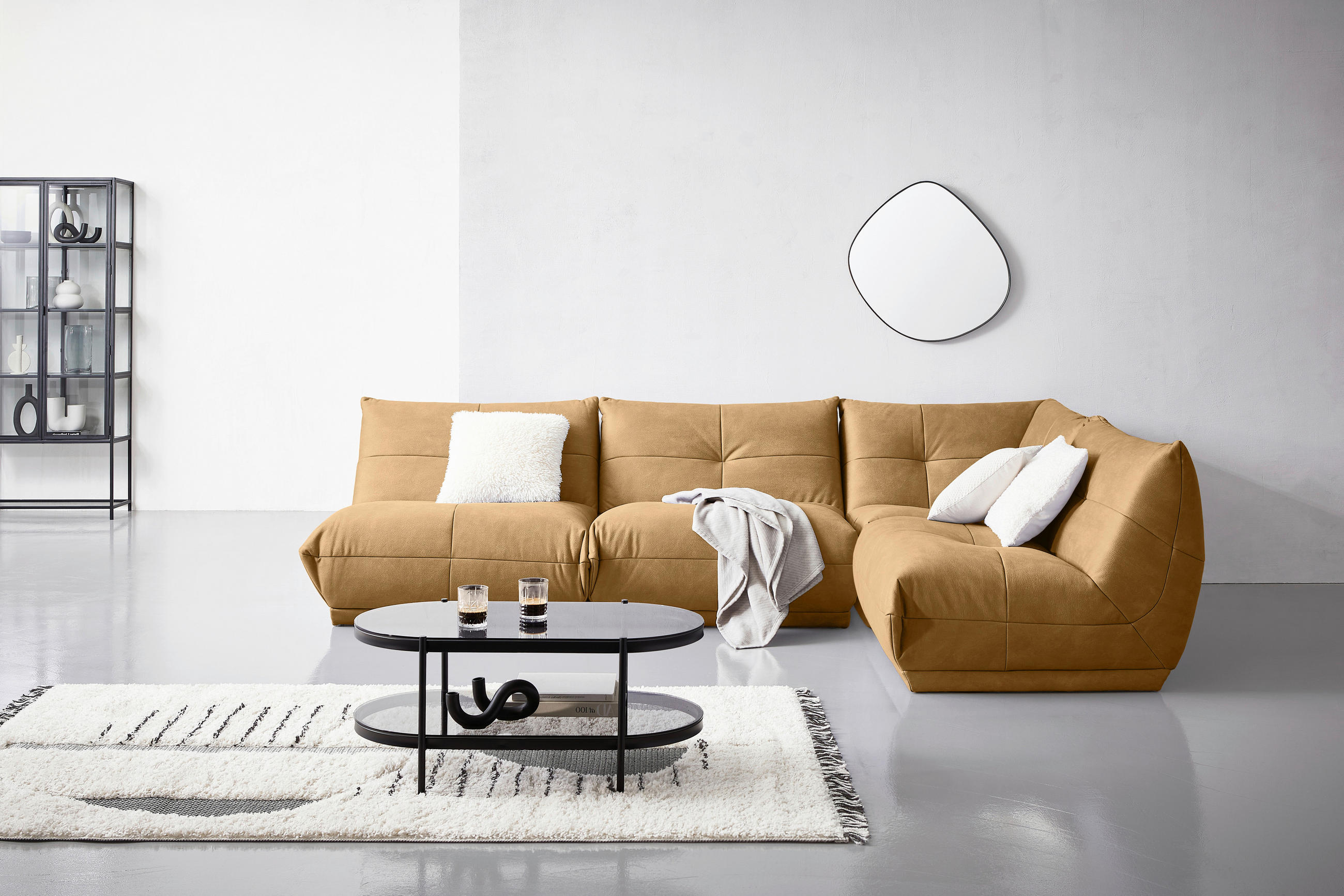 ECKSOFA Hellbraun Lederlook - Hellbraun, Trend, Textil (315/210cm) - Livetastic