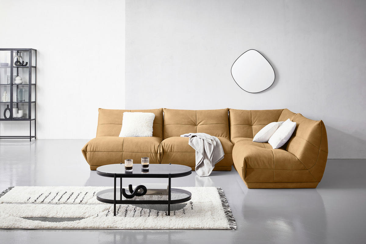 ECKSOFA in Lederlook Hellbraun  - Hellbraun, Trend, Textil (315/210cm) - Livetastic