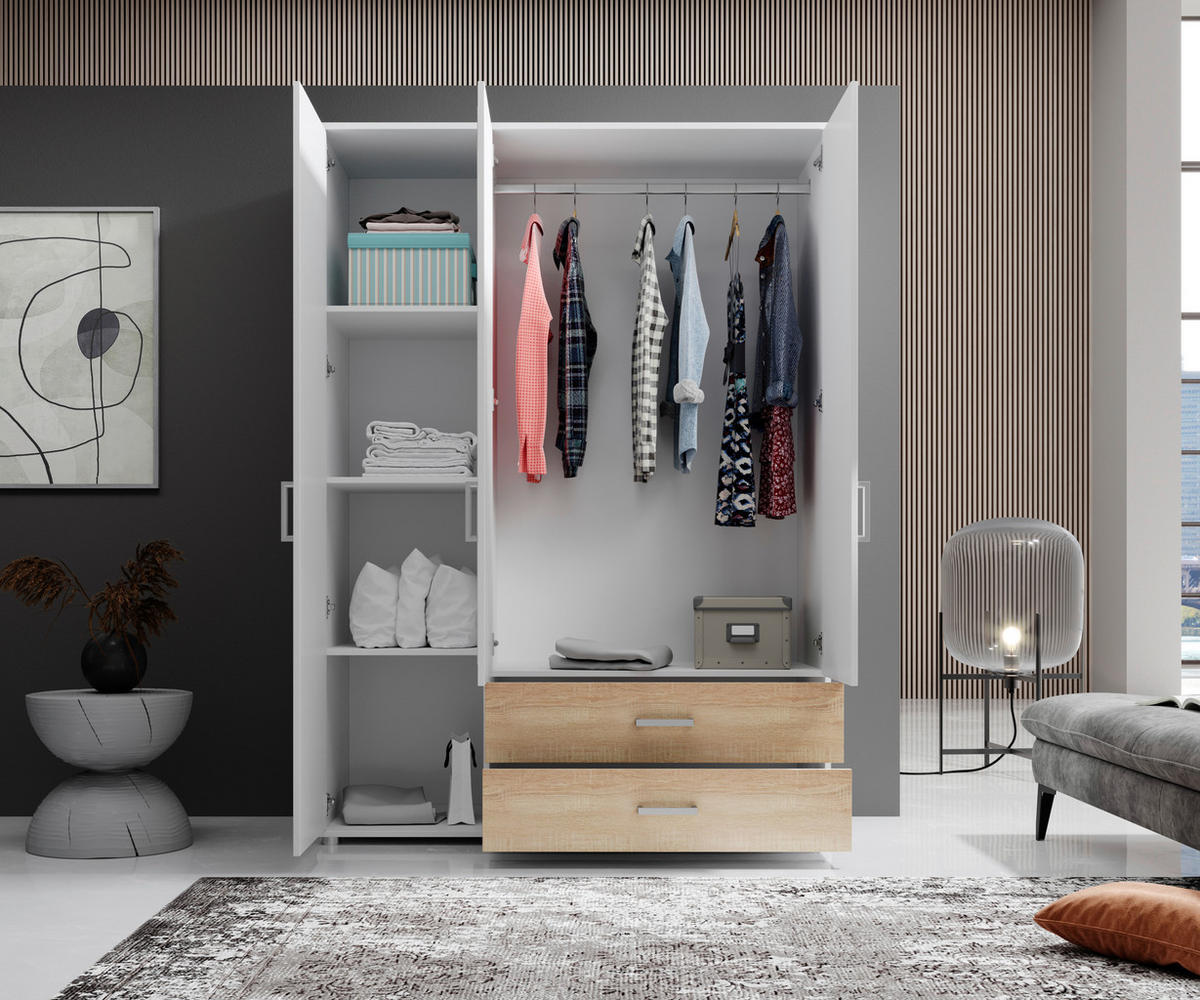 DREHTÜRENSCHRANK in Weiss, Sonoma Eiche  - Weiss/Alufarben, Modern, Holzwerkstoff/Kunststoff (125/190/51cm) - MID.YOU