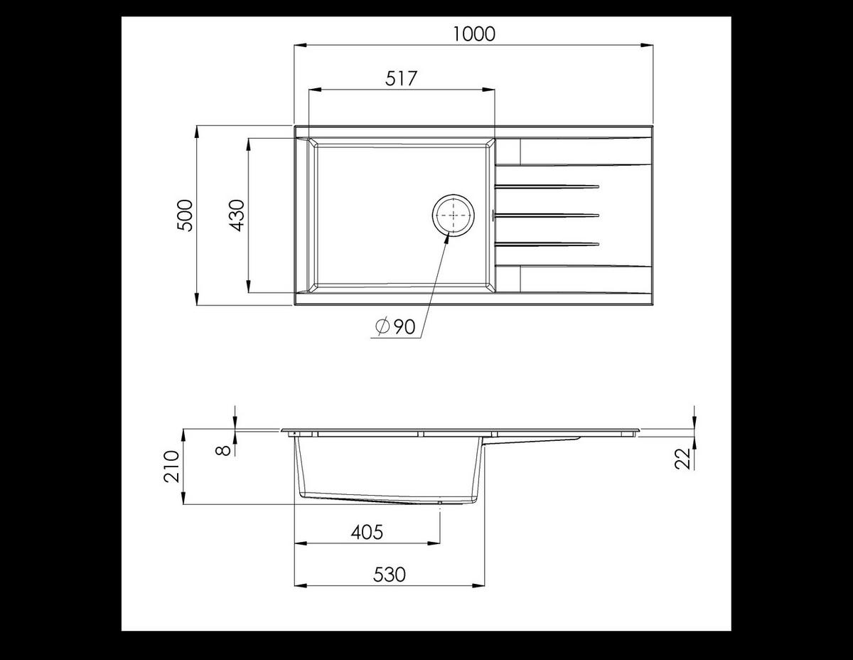 SPÜLE HOUSTON100X501BG  - Grau, Trend, Glas/Kunststoff (100/21/50cm) - Respekta