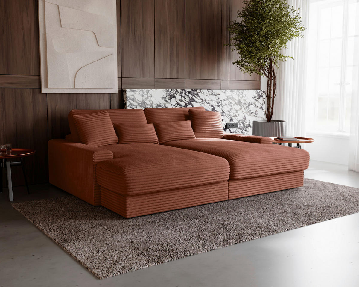 BIGSOFA in Cord Bronzefarben  - Schwarz/Bronzefarben, Modern, Kunststoff/Textil (230/85/190cm) - Carryhome
