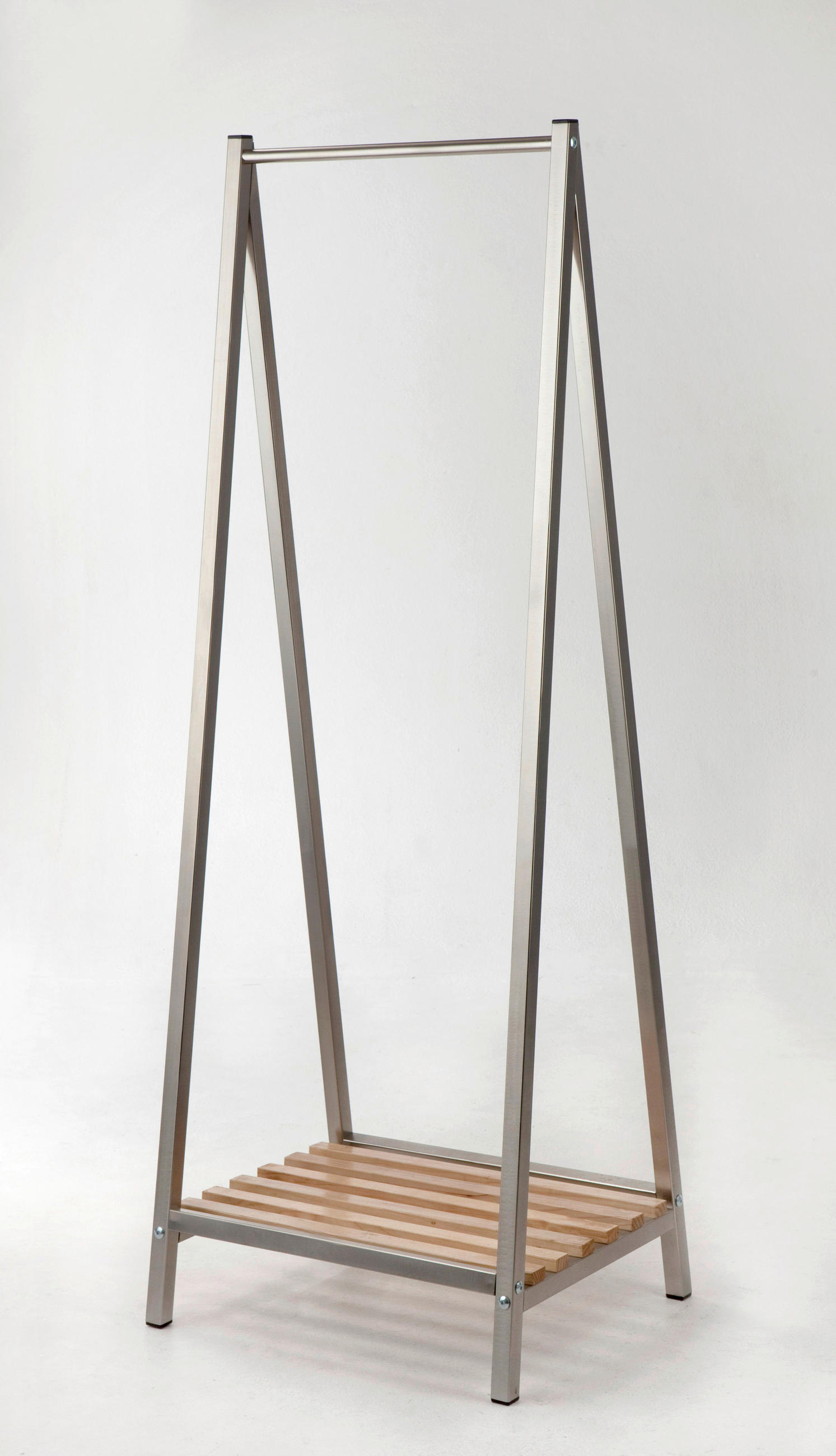 STOJAN DO ŠATNY - barvy borovice/barvy nerez oceli, Design, kov/dřevo (53/162/42cm)