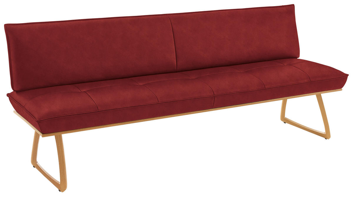 SITZBANK 214/88/66 cm Echtleder Rot, Wildeiche Wildeiche furniert, massiv Holz  - Wildeiche/Eichefarben, Design, Leder/Holz (214/88/66cm) - Koinor