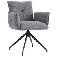 STOLIČKA S PODRÚČKAMI, železo, vzhľad ľanu, sivá - čierna/sivá, Design, kov/textil (63/82/63cm) - Hom`in