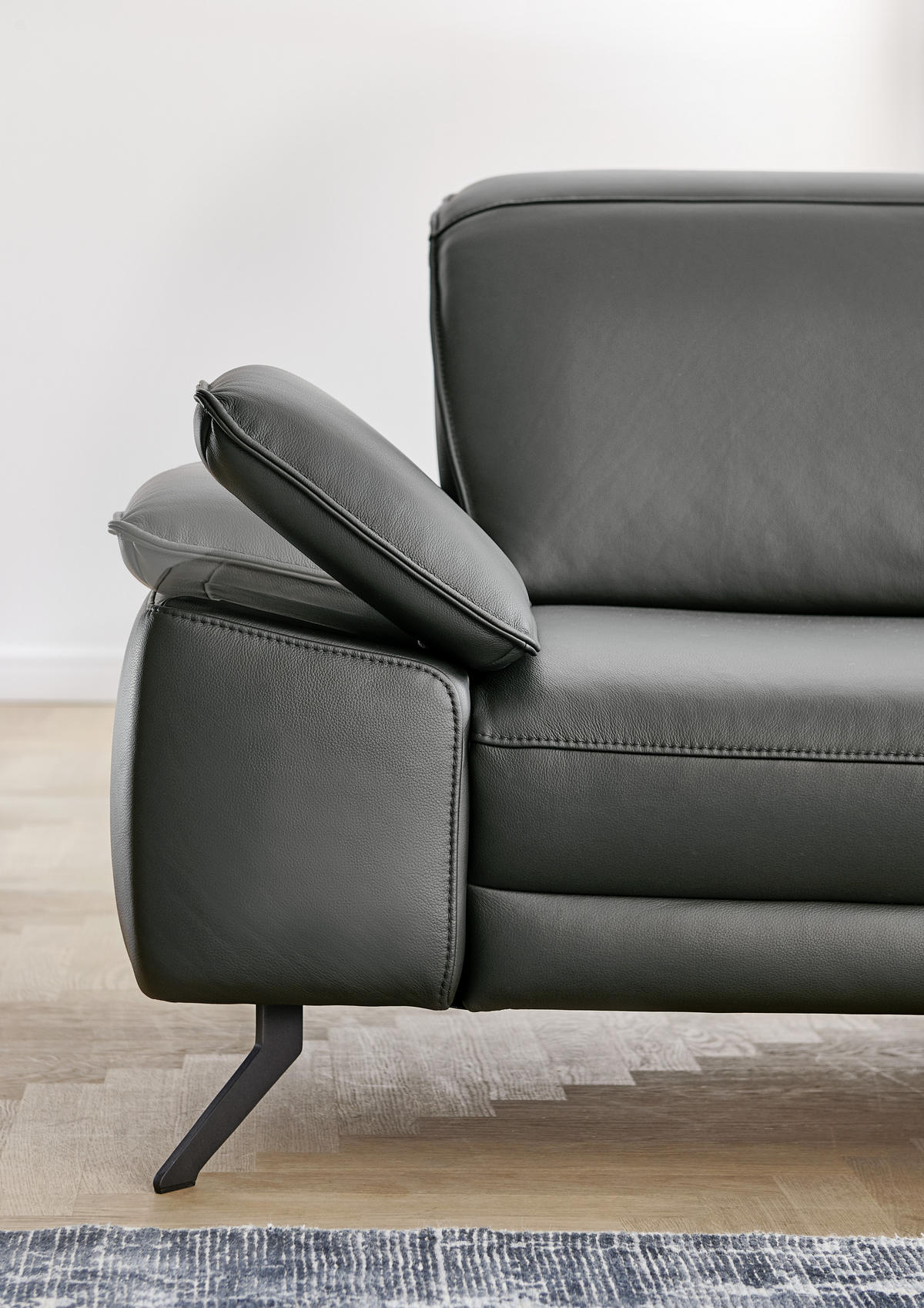 ECKSOFA in Echtleder Anthrazit  - Anthrazit/Schwarz, Design, Leder/Metall (328/193cm) - Dieter Knoll