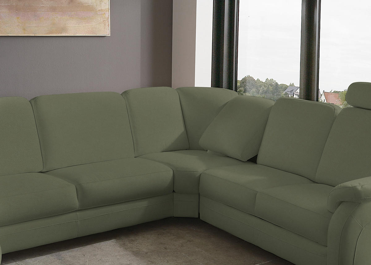 WOHNLANDSCHAFT Echtleder Olivgrün  - Alufarben/Olivgrün, Konventionell, Leder/Metall (165/329/239cm) - Beldomo Premium