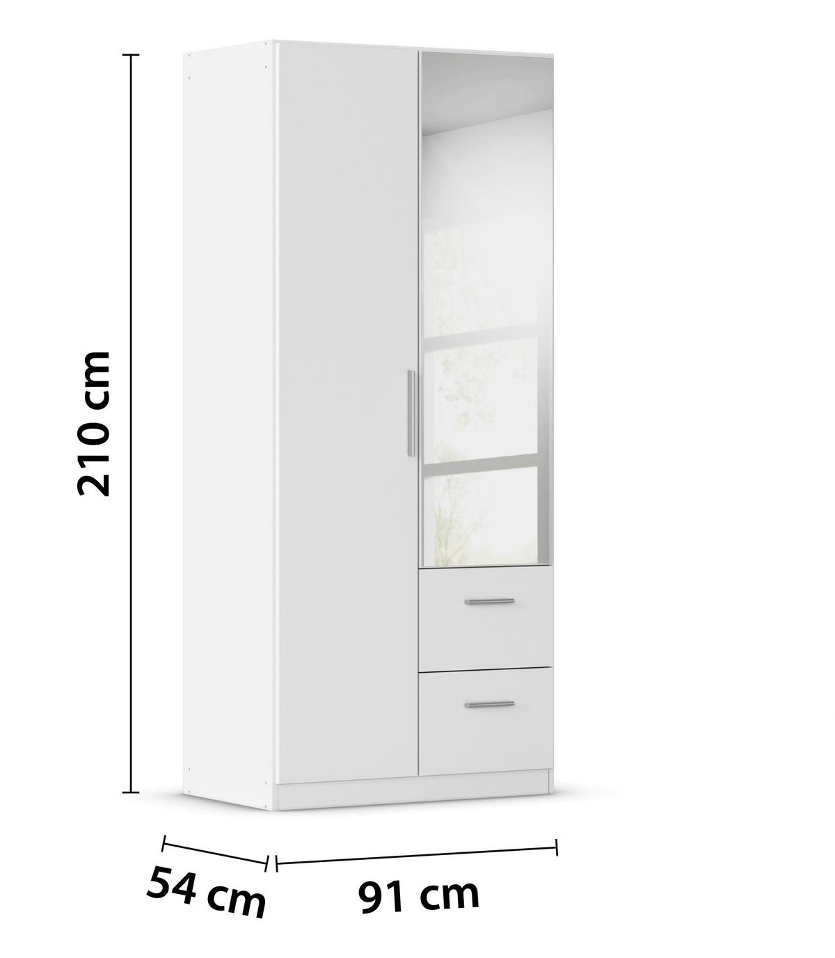 DREHTÜRENSCHRANK 91/210/54 cm,  in Weiß, 2-türig  - Alufarben/Weiß, KONVENTIONELL, Glas/Holzwerkstoff (91/210/54cm) - home24