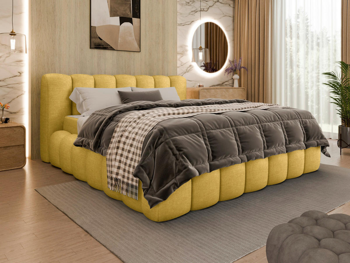 POLSTERBETT Lattenrost, Bettkasten Currygelb 180/200 cm  - Currygelb/Birkefarben, Trend, Holz/Kunststoff (180/200cm) - Esposa