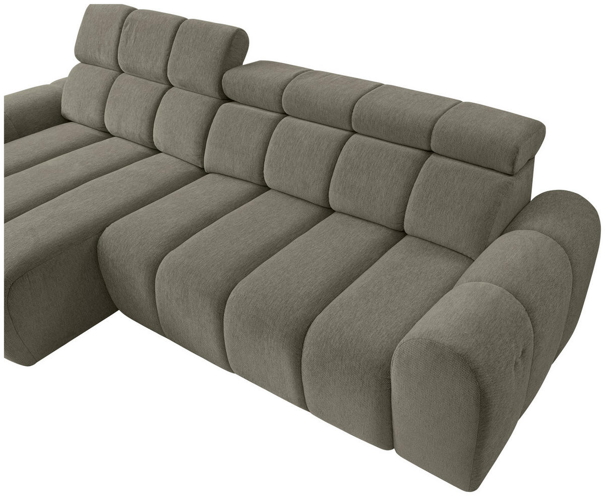 ECKSOFA Graubraun Chenille Bettkasten, Rücken echt, Relaxfunktion, Kopfteilverstellung  - Graubraun/Schwarz, Design, Kunststoff/Textil (152/290cm) - Stylife