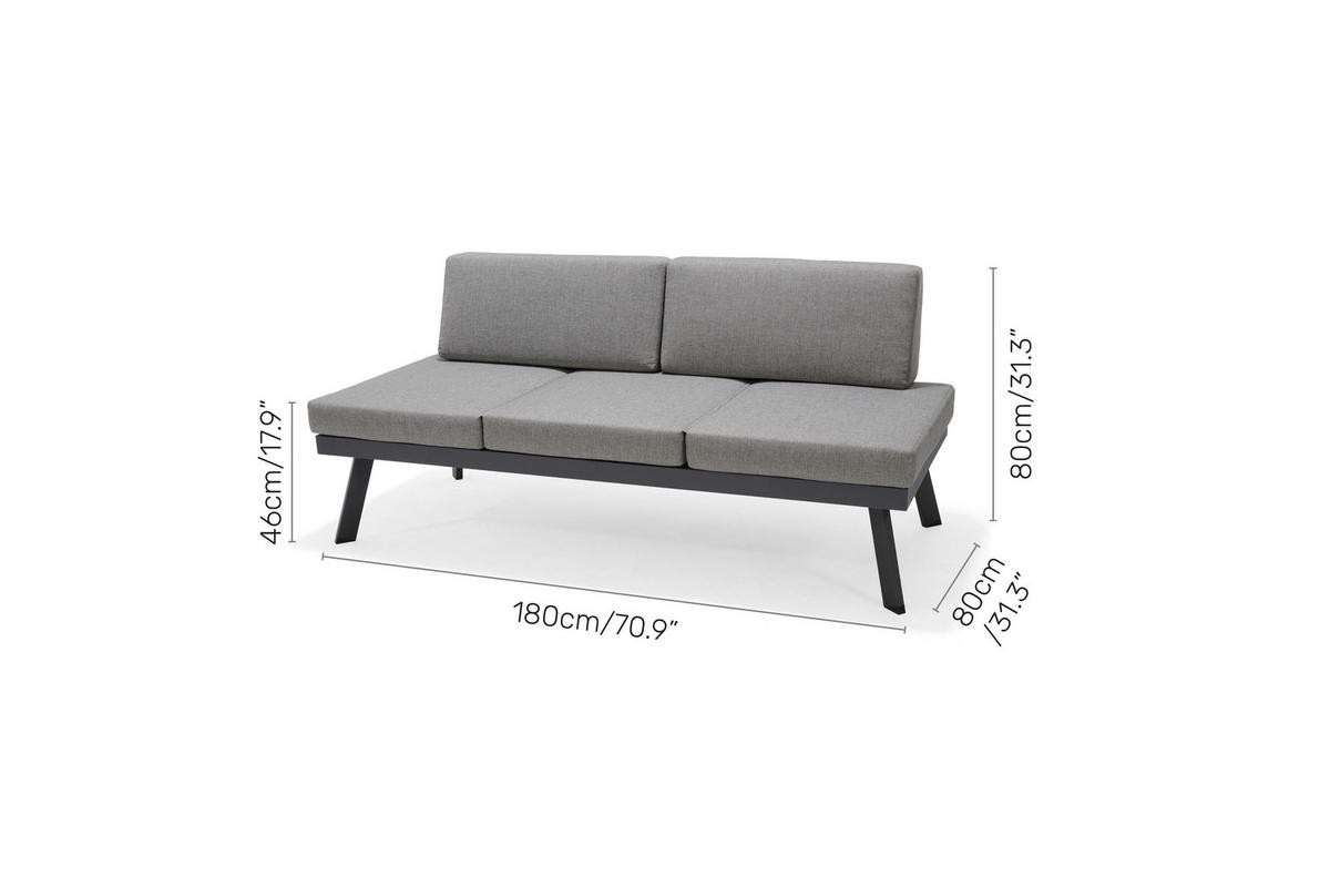 3-SITZER-BANK 180/82/80,1 cm Flachgewebe Dunkelgrau  - Dunkelgrau, MODERN, Textil/Metall (180/82/80,1cm) - Amatio