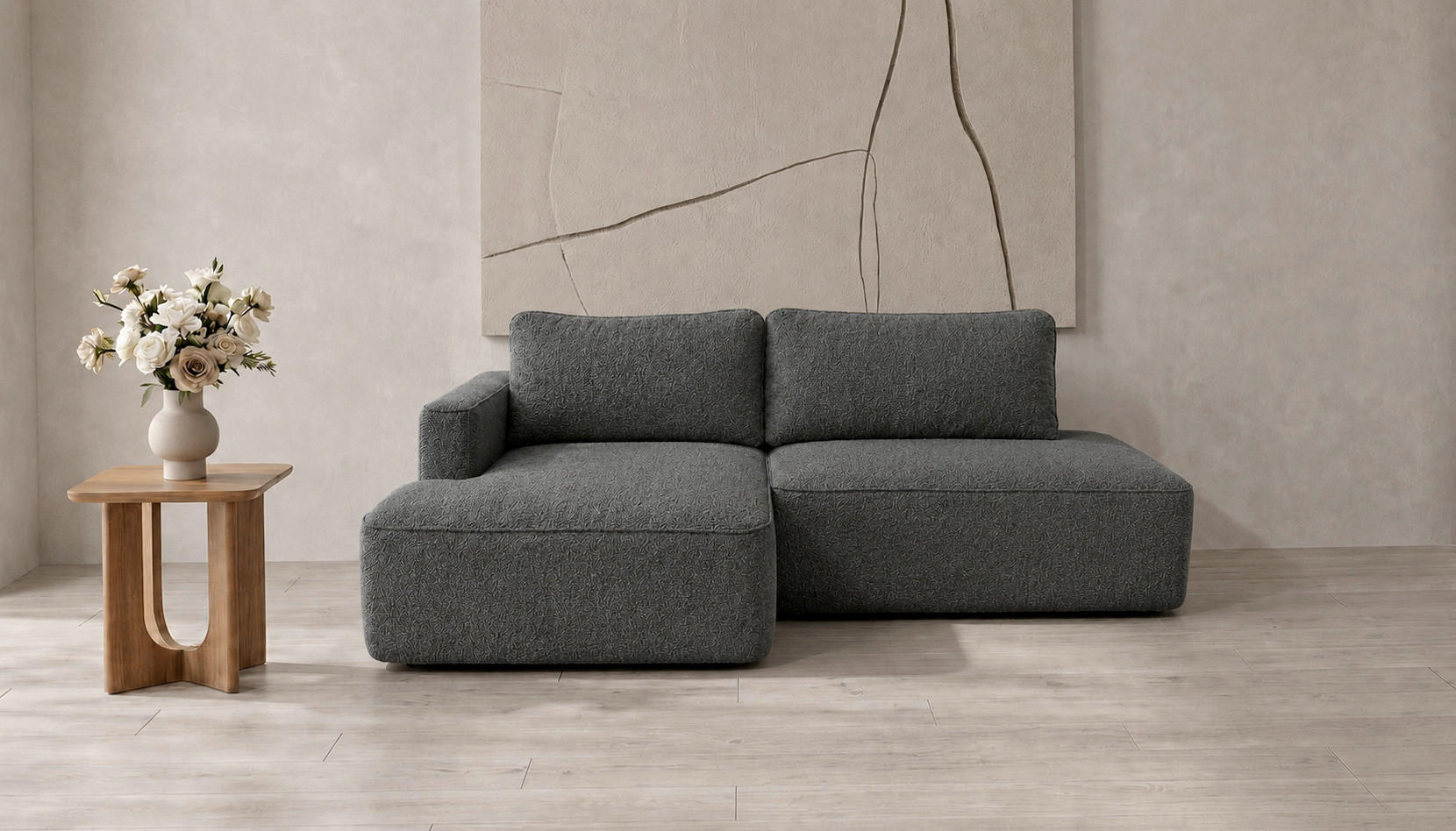 ECKSOFA FREDO Dunkelgrau Bouclé  - Dunkelgrau/Schwarz, Design, Kunststoff/Textil (150/233cm) - MID.YOU