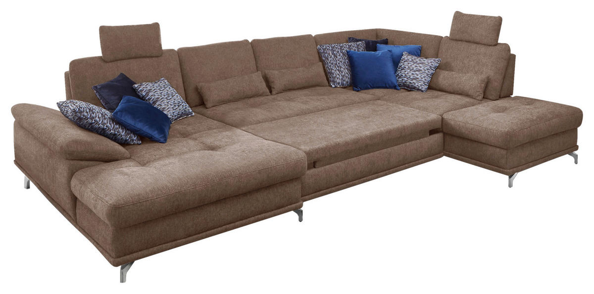 WOHNLANDSCHAFT in Flachgewebe Taupe  - Taupe/Silberfarben, Konventionell, Textil/Metall (176/363/223cm) - Sit & More