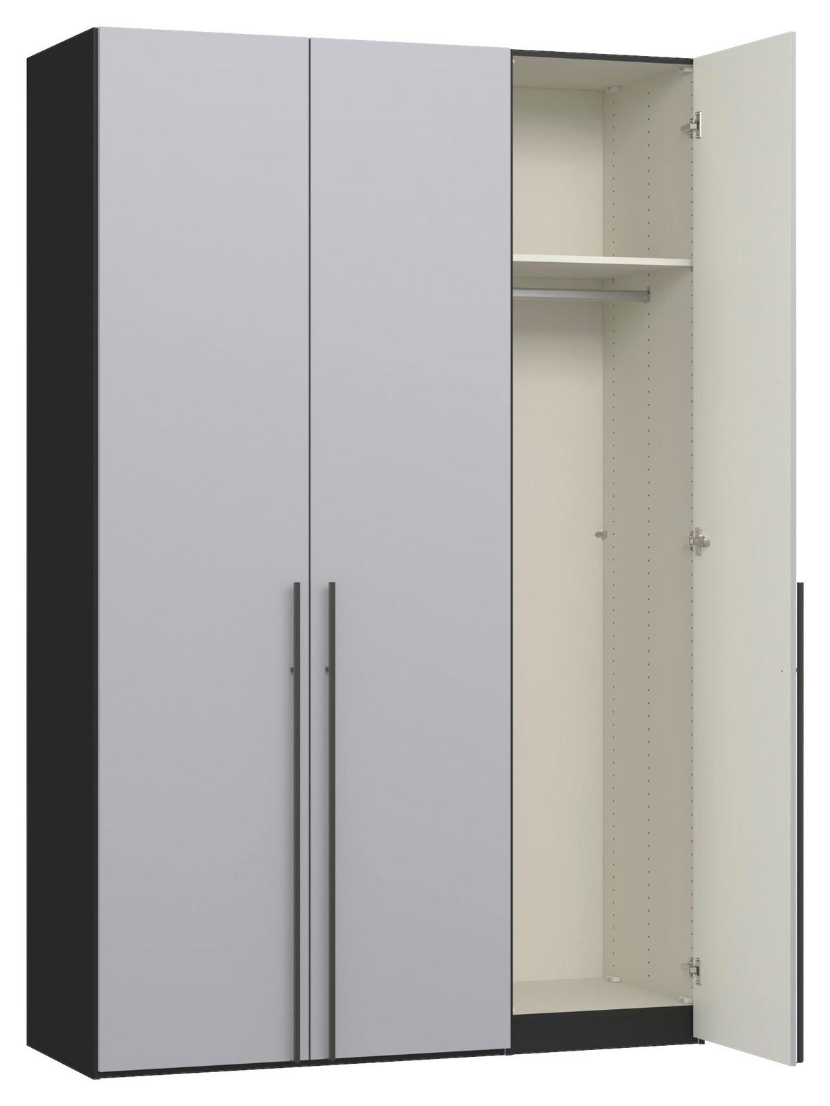DREHTÜRENSCHRANK 152/220/59 cm,  in Schwarz, Hellgrau, 3-türig  - Titanfarben/Hellgrau, Design, Glas/Holzwerkstoff (152/220/59cm) - Jutzler
