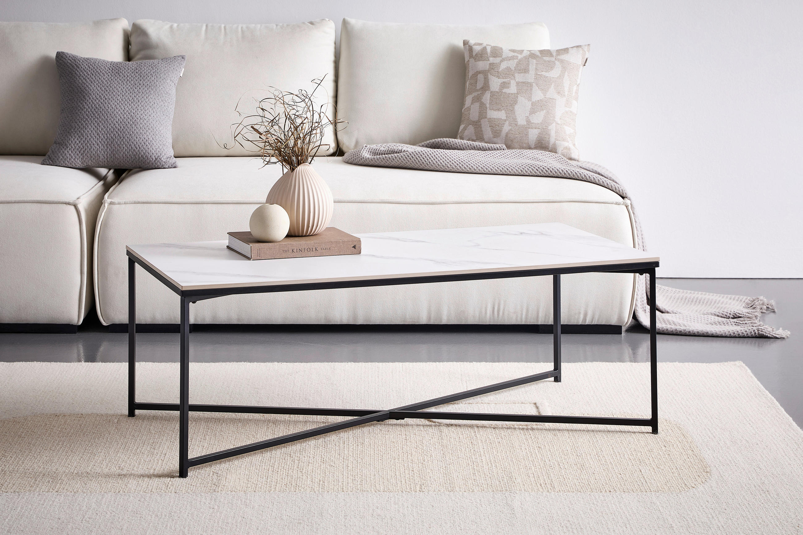 KONFERENČNÍ STOLEK, černá, bílá, kov, keramika, 120/43/60 cm - bílá/černá, Design, kov/keramika (120/43/60cm) - Livetastic