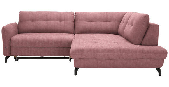 ECKSOFA in Flachgewebe, Leinenoptik Rosa 247/208 cm - Schwarz/Rosa, MODERN, Textil/Metall (247/208cm) - Xora
