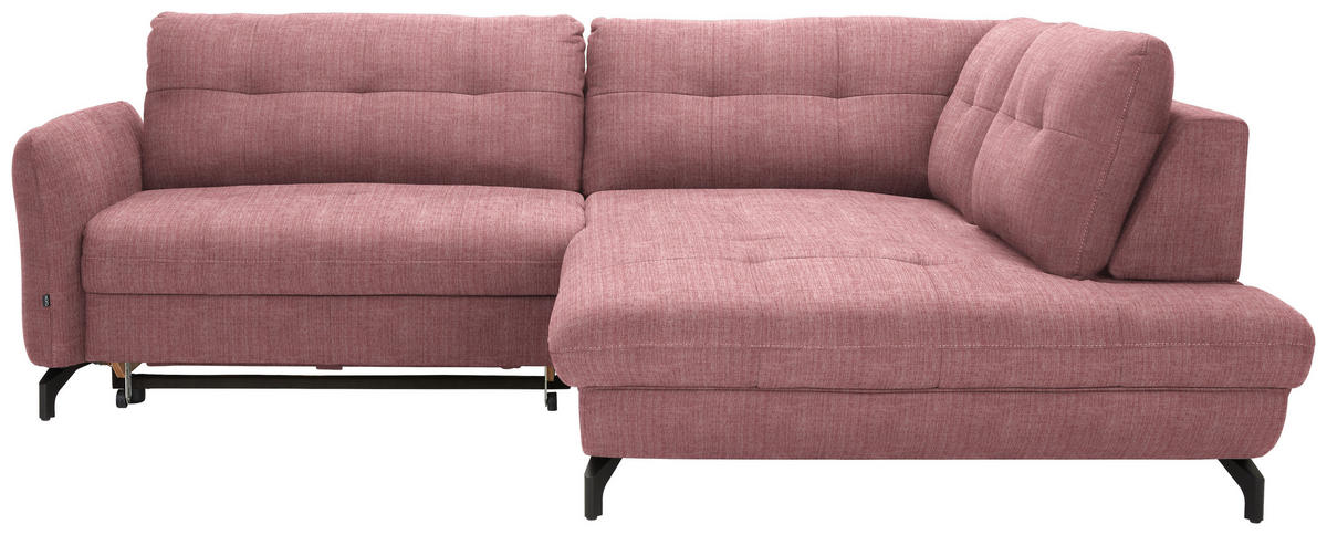 ECKSOFA in Flachgewebe, Leinenoptik Rosa  - Schwarz/Rosa, Modern, Textil/Metall (247/208cm) - Xora