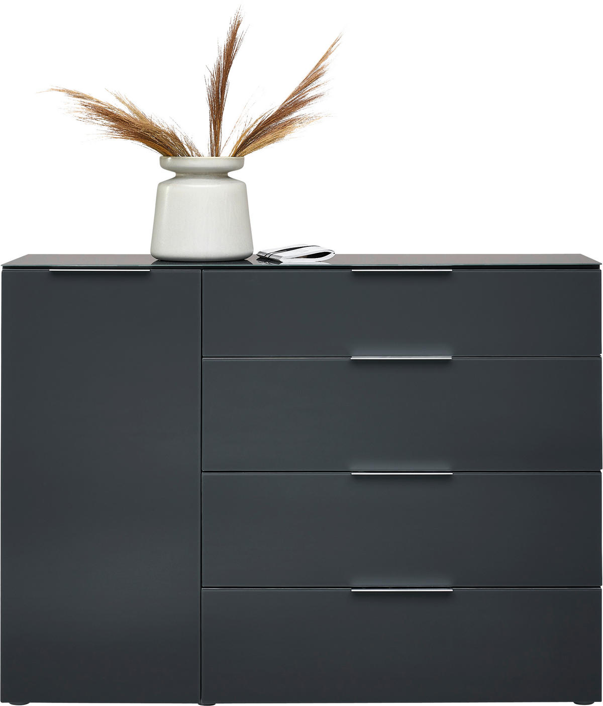 SIDEBOARD  in 135/101/42 cm  - Anthrazit/Alufarben, Design, Glas/Holzwerkstoff (135/101/42cm) - Voleo