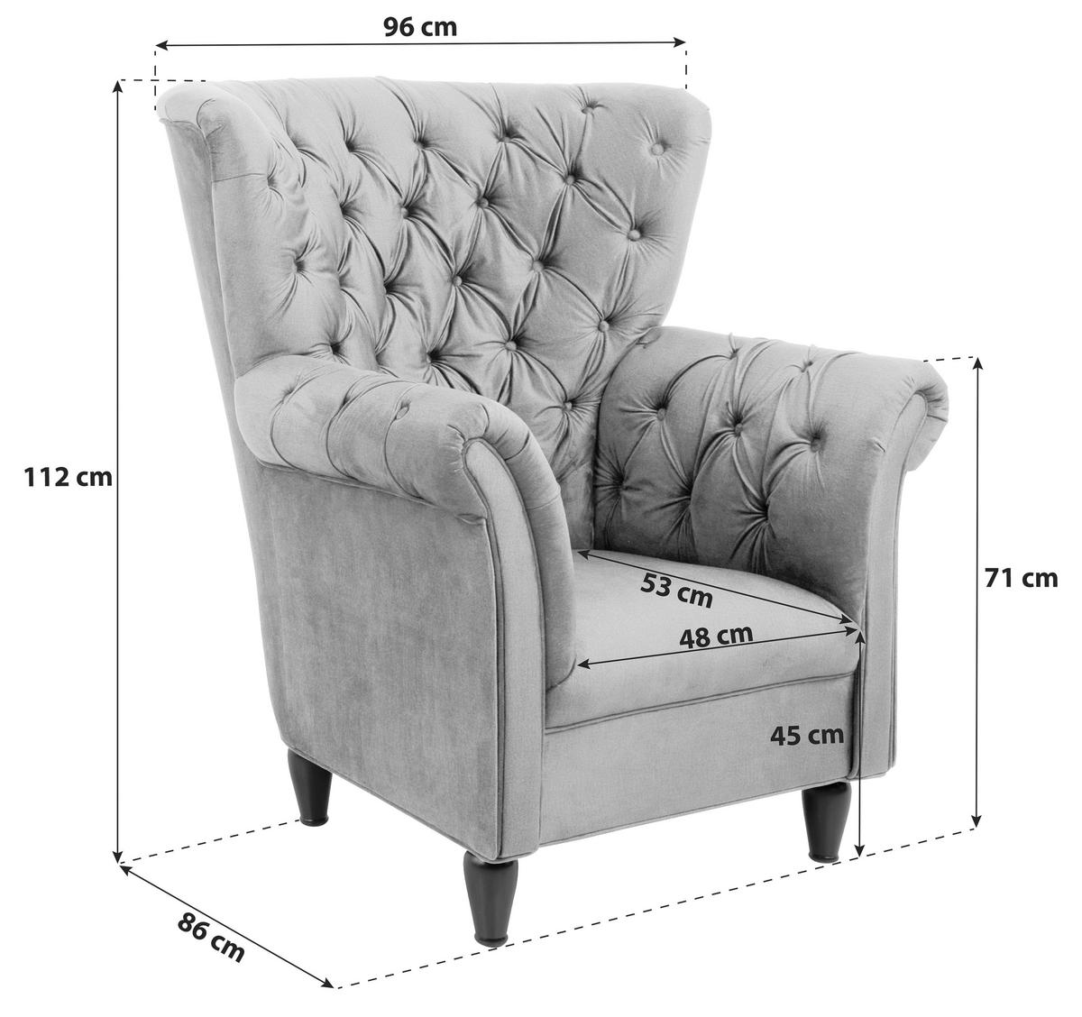 OHRENSESSEL in Velours Dunkelblau  - Schwarz/Dunkelblau, Design, Holz/Textil (96/112/86cm) - MID.YOU