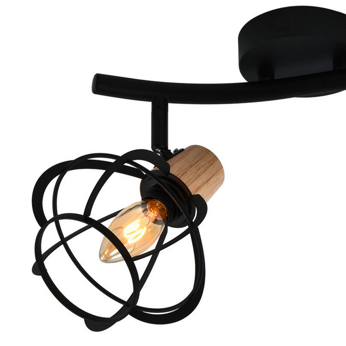 DECKENLEUCHTE    48/22/15 cm  - Schwarz/Akaziefarben, Design, Holz/Metall (48/22/15cm)