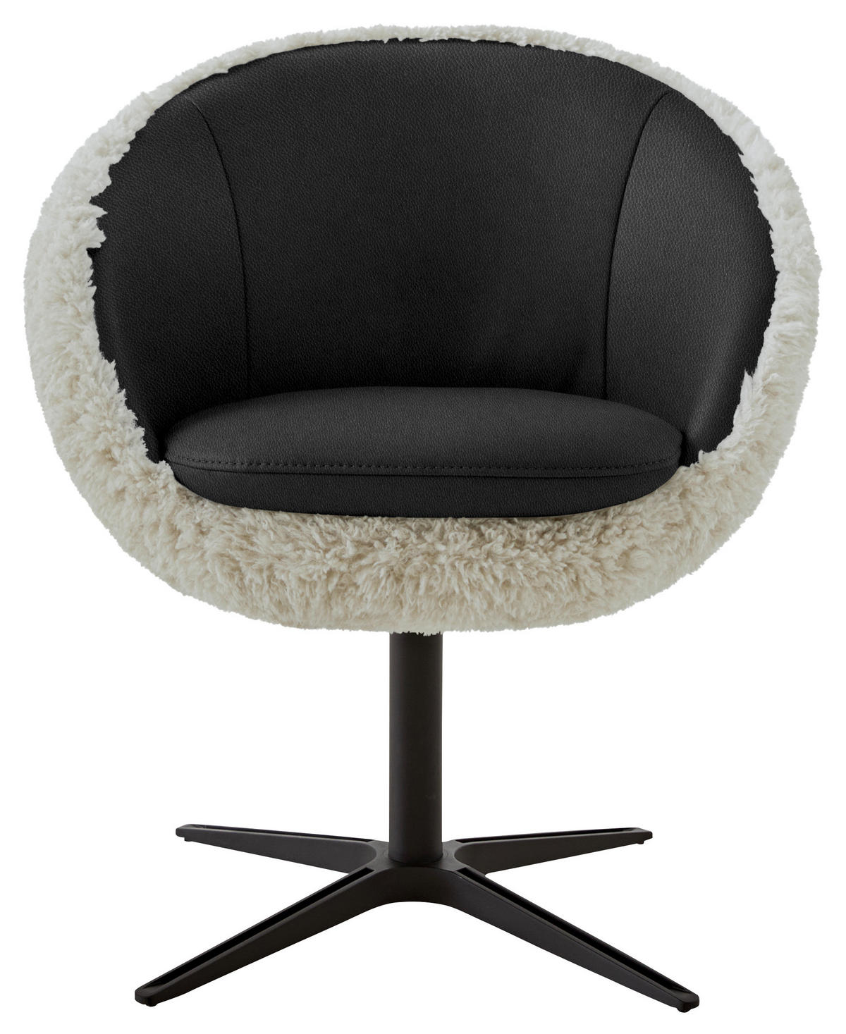 ARMLEHNSTUHL  Beinauswahl, Lederauswahl, Stoffauswahl, Sitzfläche 360° drehbar Hochflor Kombination Echtleder/Stoff  - Beige/Schwarz, Design, Leder/Textil (65/81/61cm) - Koinor