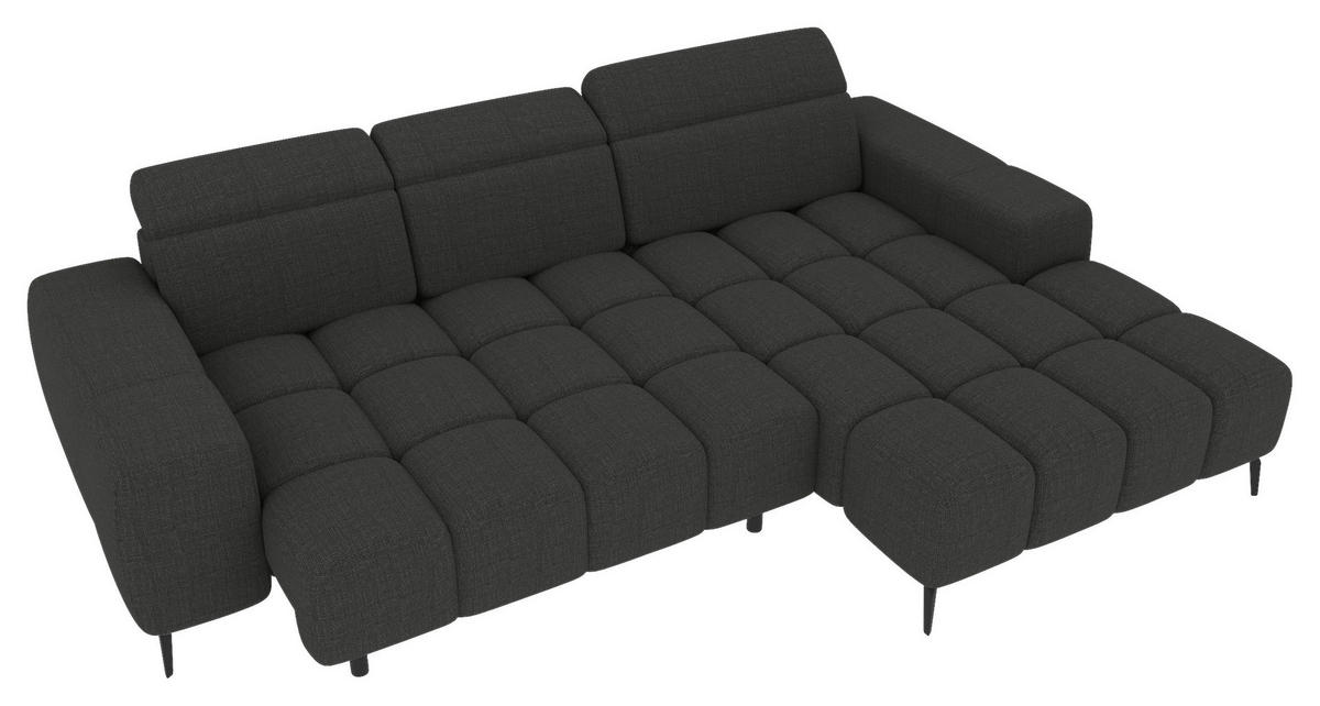 ECKSOFA Anthrazit Flachgewebe Rücken echt, Kopfteilverstellung, Sitztiefenverstellung  - Anthrazit/Schwarz, KONVENTIONELL, Kunststoff/Textil (273/171cm) - Carryhome