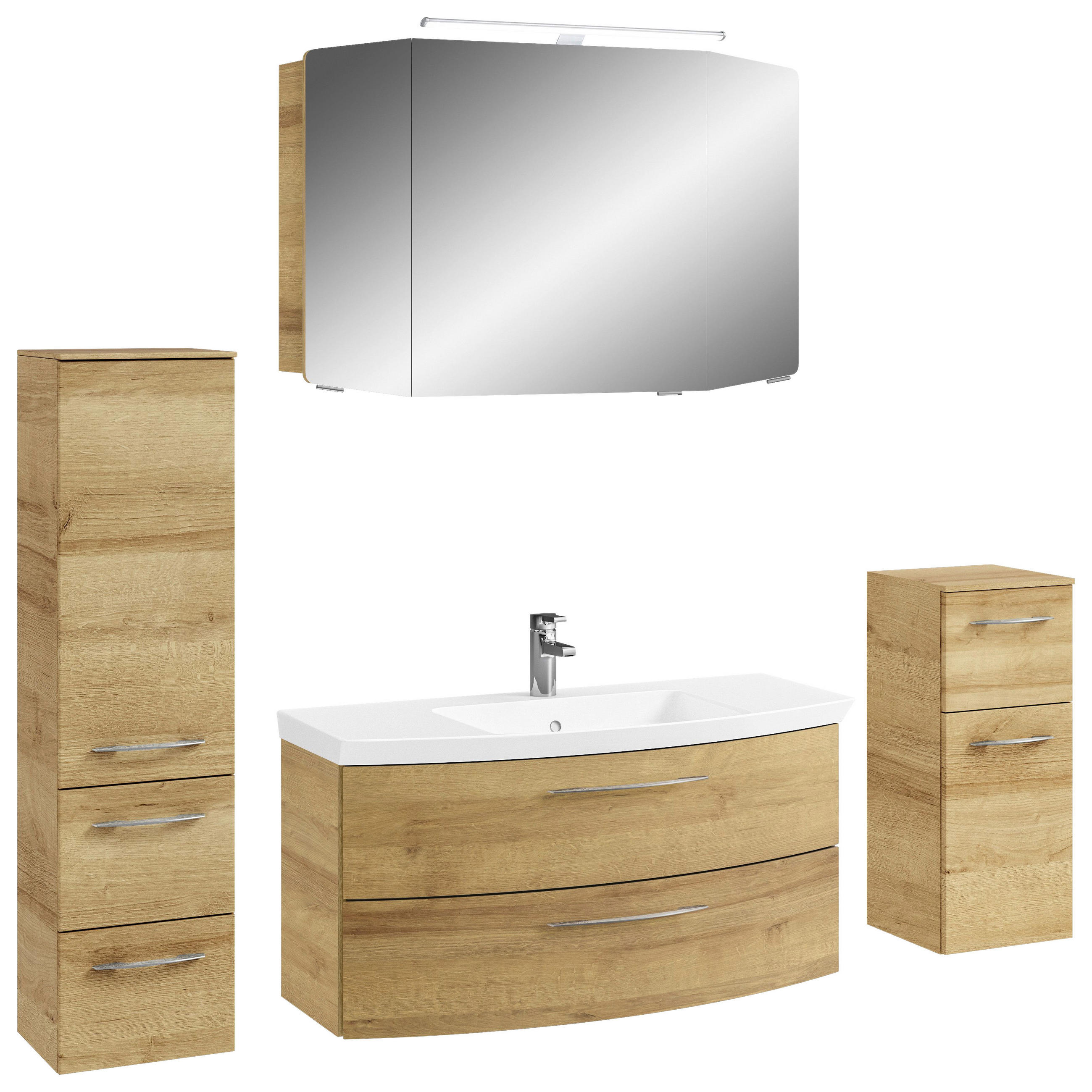 BADEZIMMER 5-teilig  in 161 cm  - Chromfarben/Eichefarben, KONVENTIONELL, Glas/Holzwerkstoff (161cm) - Pelipal