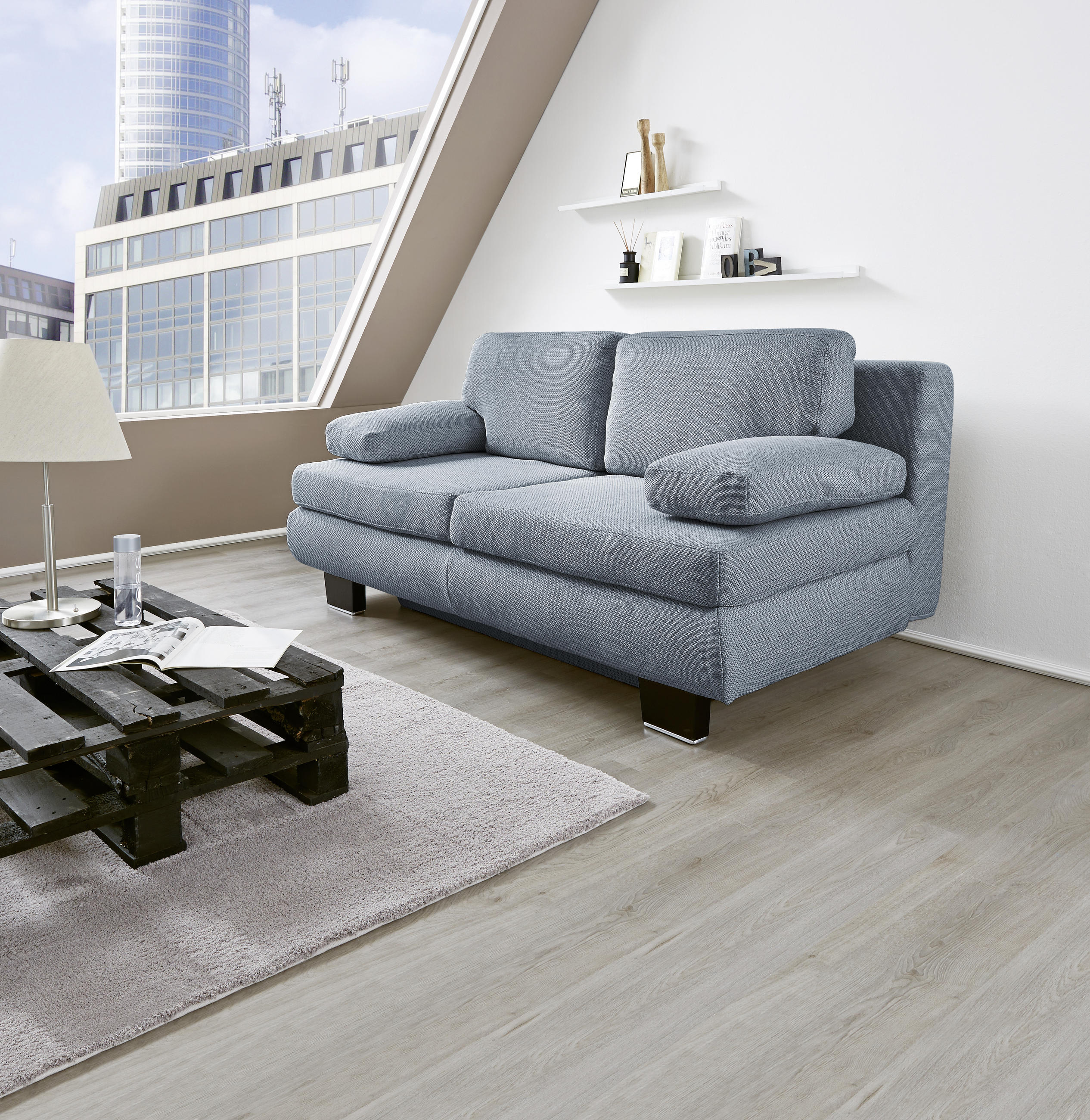 SCHLAFSOFA in Textil Blau, Grau  - Wengefarben/Blau, Design, Holz/Textil (203/94/100cm) - Novel