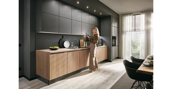 EINBAUKÜCHE   - Eichefarben/Graphitfarben, Design, Holzwerkstoff - Xora