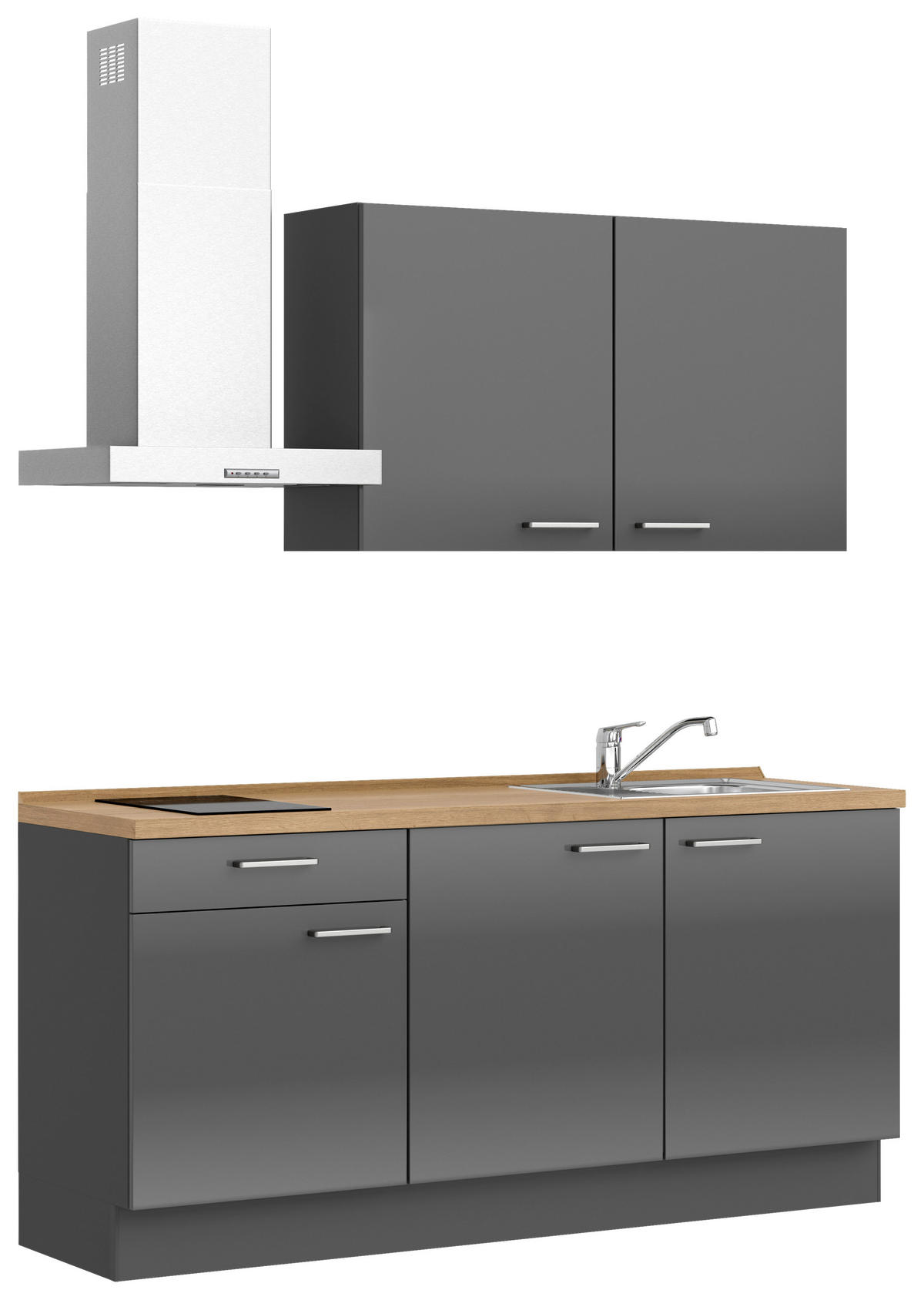 KÜCHENBLOCK Flash 180 cm  in Eichefarben, Schieferfarben  - Schieferfarben/Edelstahlfarben, MODERN, Holzwerkstoff/Metall (180cm) - Nobilia