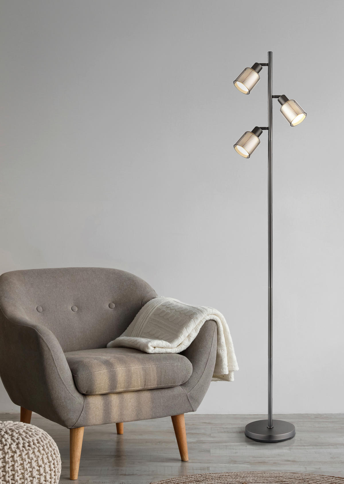STEHLEUCHTE VILLEGAS 33/22/161 cm  - Schwarzchrom/Schwarz, Design, Glas/Kunststoff (33/22/161cm) - Globo