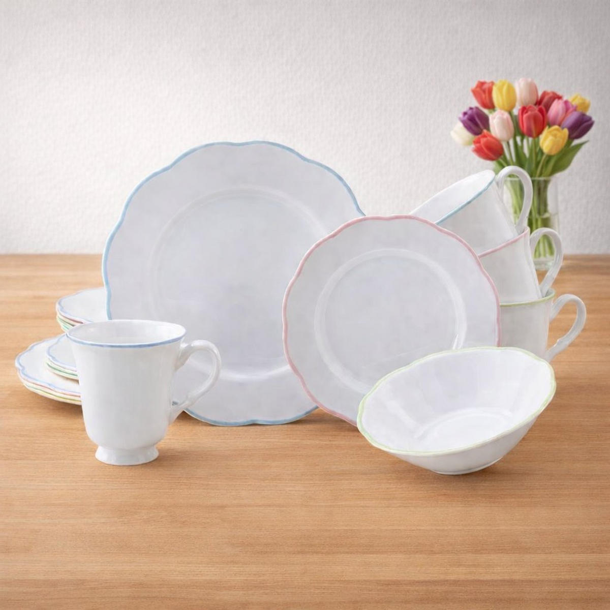 KOMBISERVICE Lila, Weiß, Hellblau, Hellrosa, Limette Florine Bunt 16-teilig 4 Personen  - Hellrosa/Lila, Basics, Keramik - Creatable