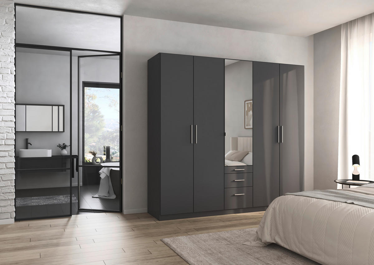 DREHTÜRENSCHRANK 226/210/54 cm,  in Grau, 5-türig  - Alufarben/Grau, KONVENTIONELL, Glas/Holzwerkstoff (226/210/54cm) - home24