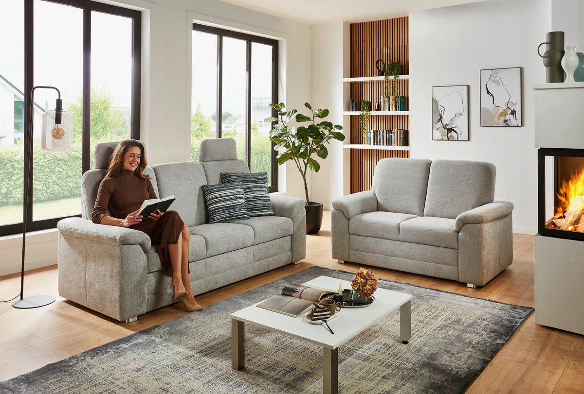 3-SITZER-SOFA Chenille Hellgrau  - Hellgrau/Alufarben, Konventionell, Textil/Metall (208/96/89cm) - Beldomo Comfort