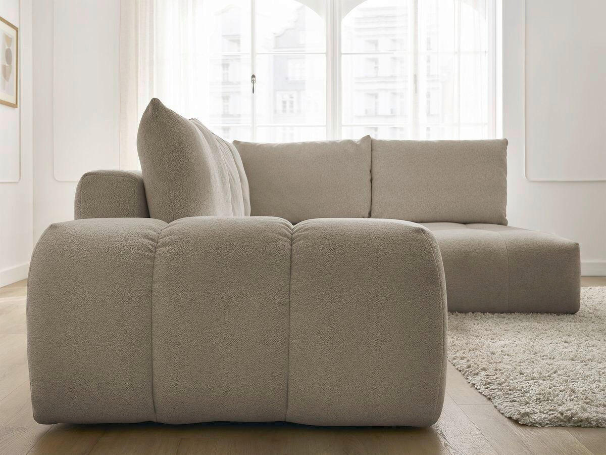 ECKSCHLAFSOFA EVEREST  mit Rücken echt, Armteil links, Armteil rechts Flachgewebe Taupe  - Taupe/Schwarz, MODERN, Kunststoff/Textil (320/212cm)