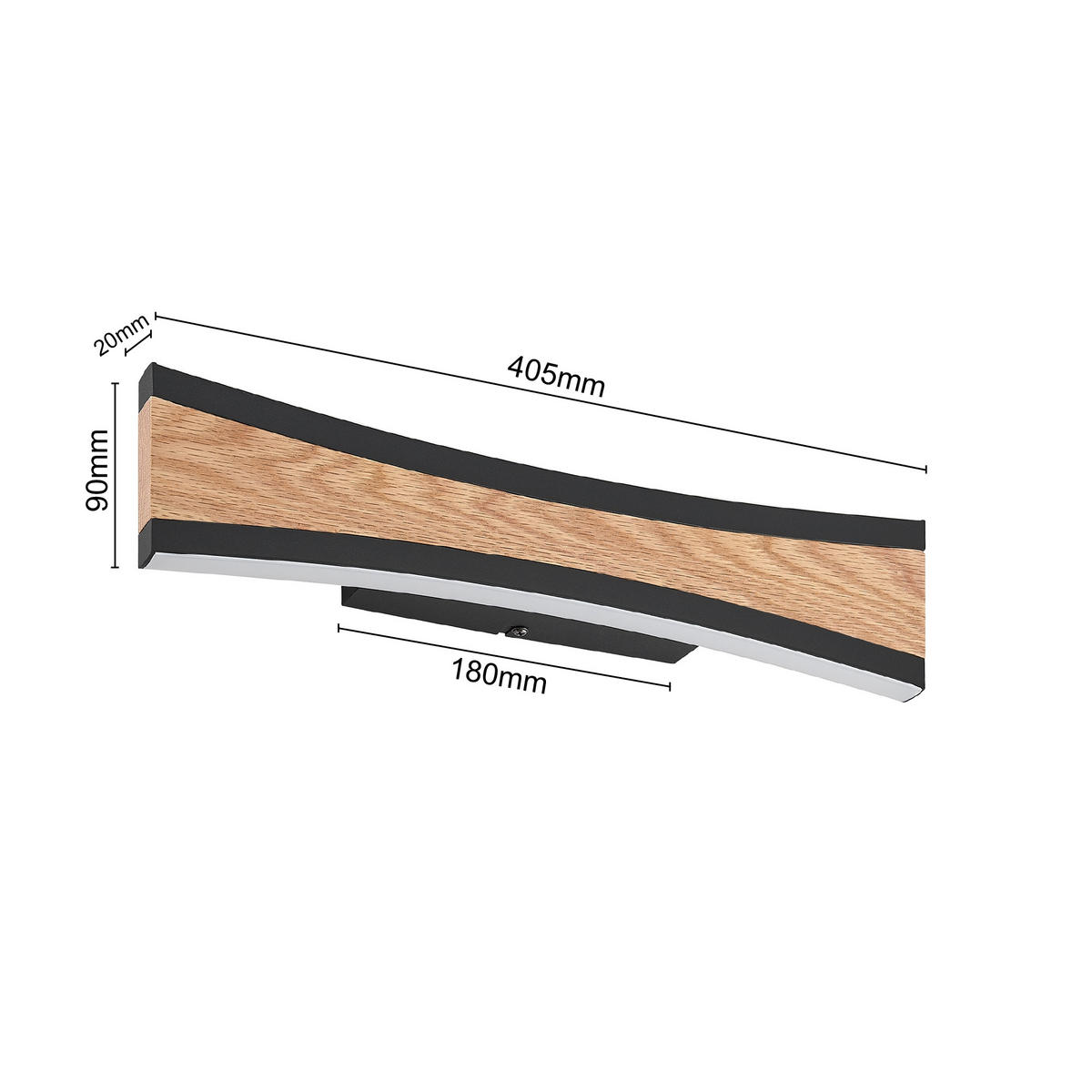 LED-WANDLEUCHTE Ella 40,5/9/5,5 cm   - Eichefarben/Schwarz, Natur, Holz/Kunststoff (40,5/9/5,5cm) - Novel