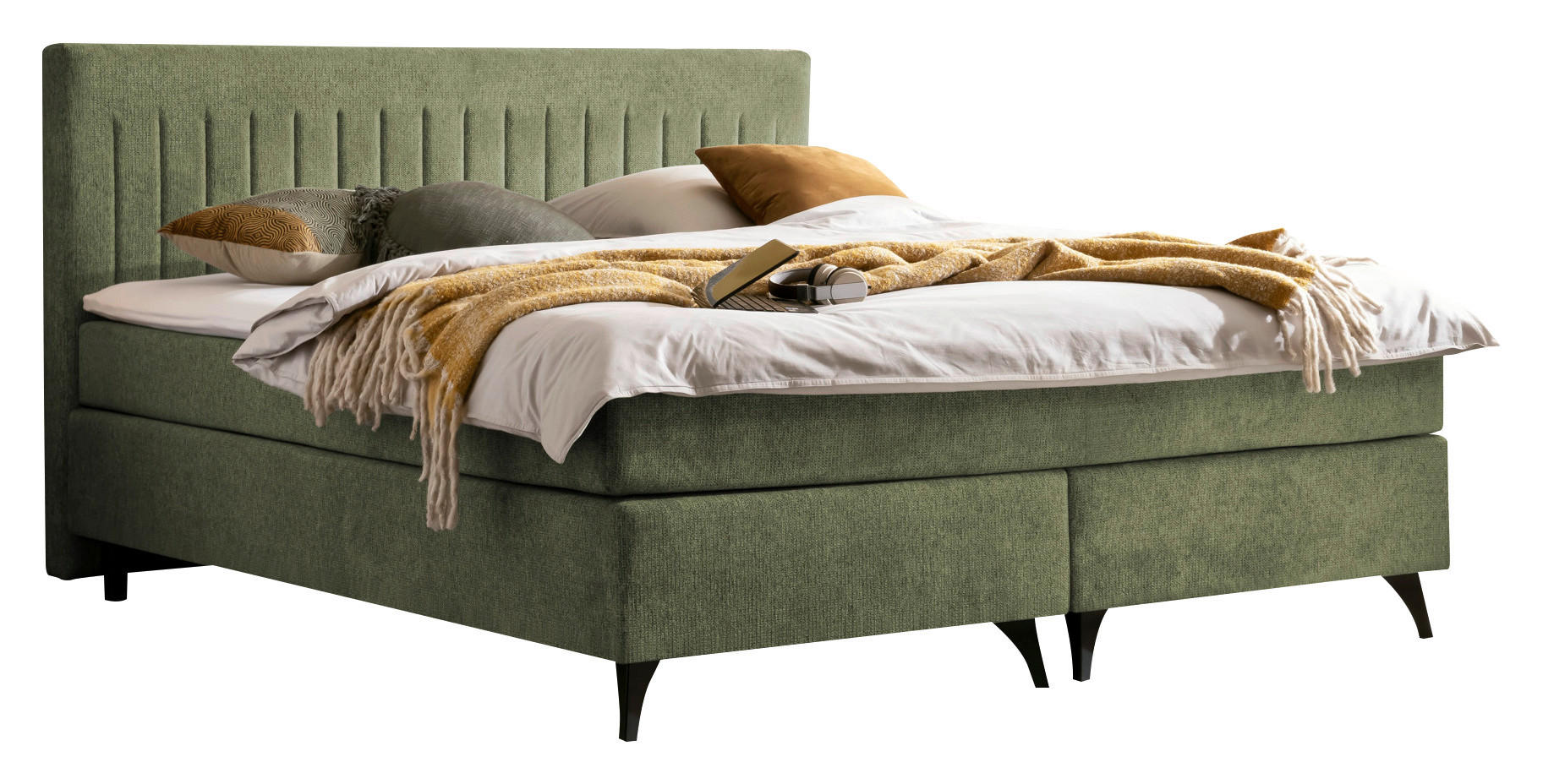 BOXSPRINGBETT 180/200 cm  in Grün  - Schwarz/Grün, Basics, Textil/Metall (180/200cm) - Boxxx