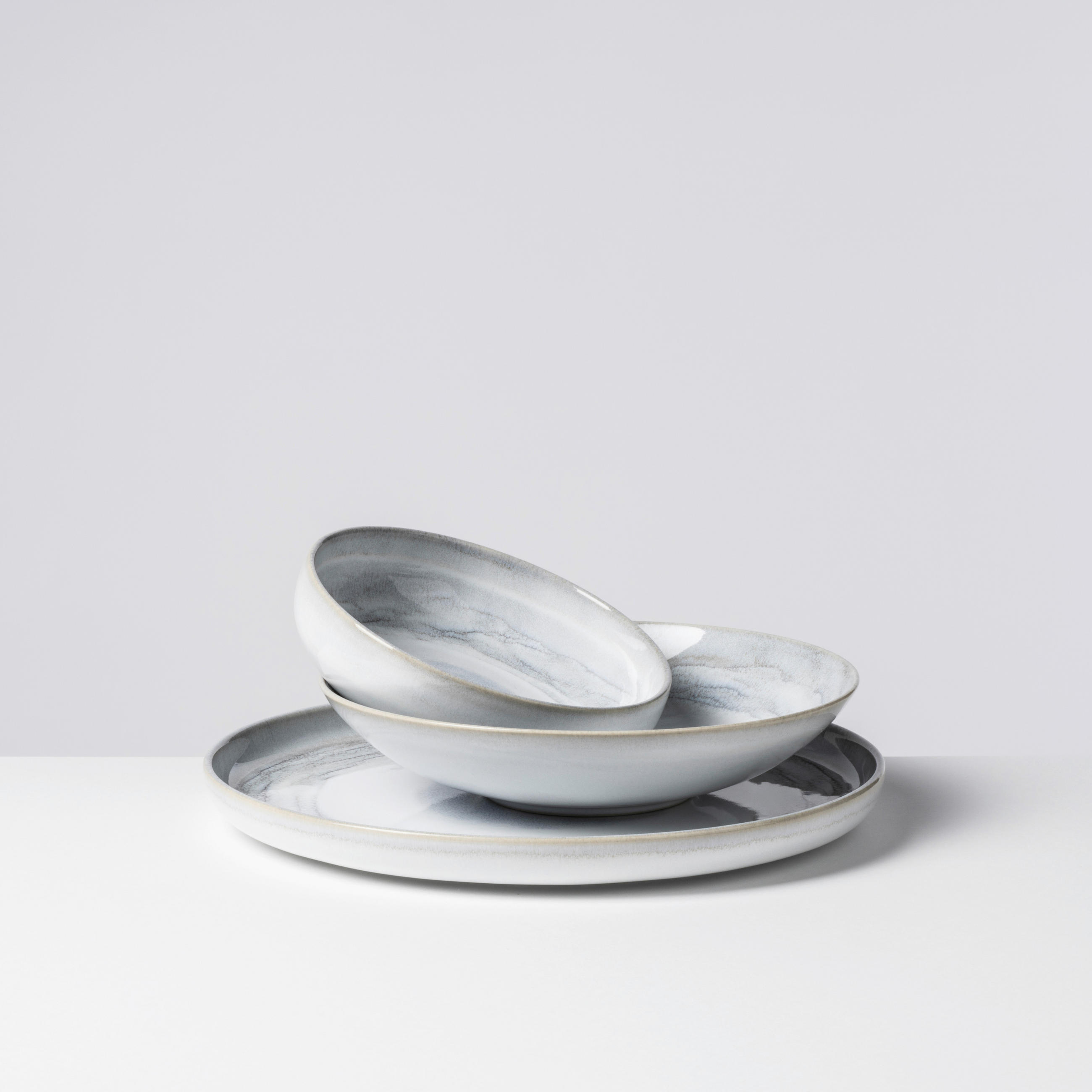 TAFELSERVICE TIEFER SEE 12-teilig  - Hellgrau/Weiß, Basics, Keramik - Gipfelstück