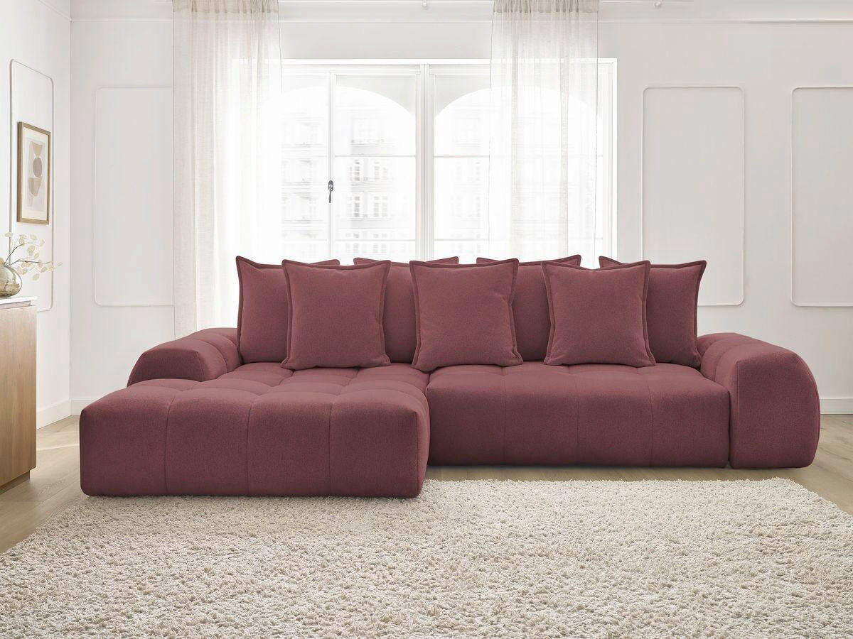 ECKSCHLAFSOFA EVEREST  mit Rücken echt, Armteil links, Armteil rechts Flachgewebe Rot  - Rot/Schwarz, MODERN, Kunststoff/Textil (180/318cm) - Livetastic