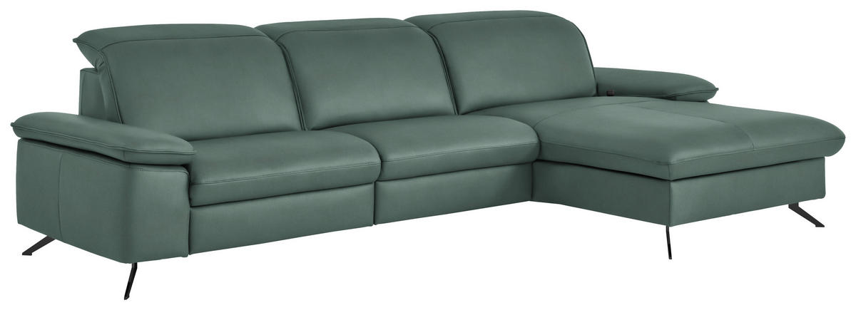ECKSOFA  Echtleder Opal  - Opal/Schwarz, Design, Leder/Metall (307/169cm) - Beldomo Premium