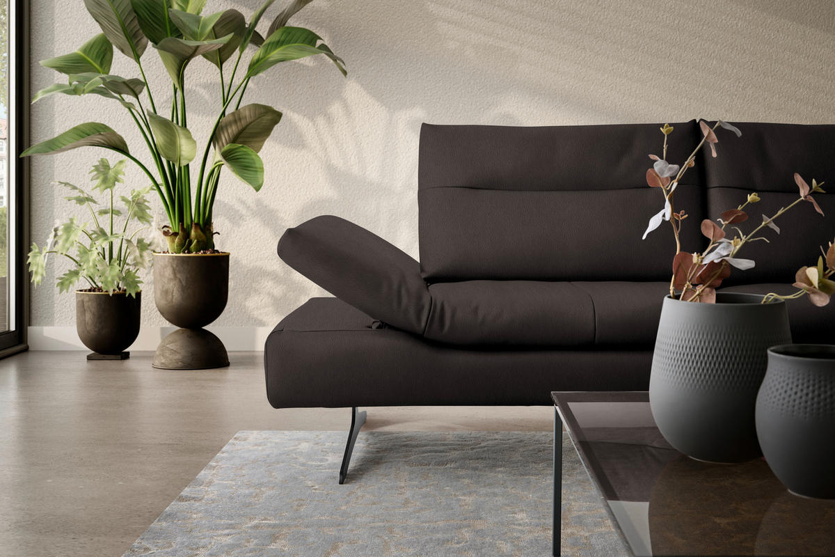 ECKSOFA in Echtleder Dunkelbraun  342/158 cm  - Dunkelbraun/Schwarz, MODERN, Leder/Metall (342/158cm) - Chilliano