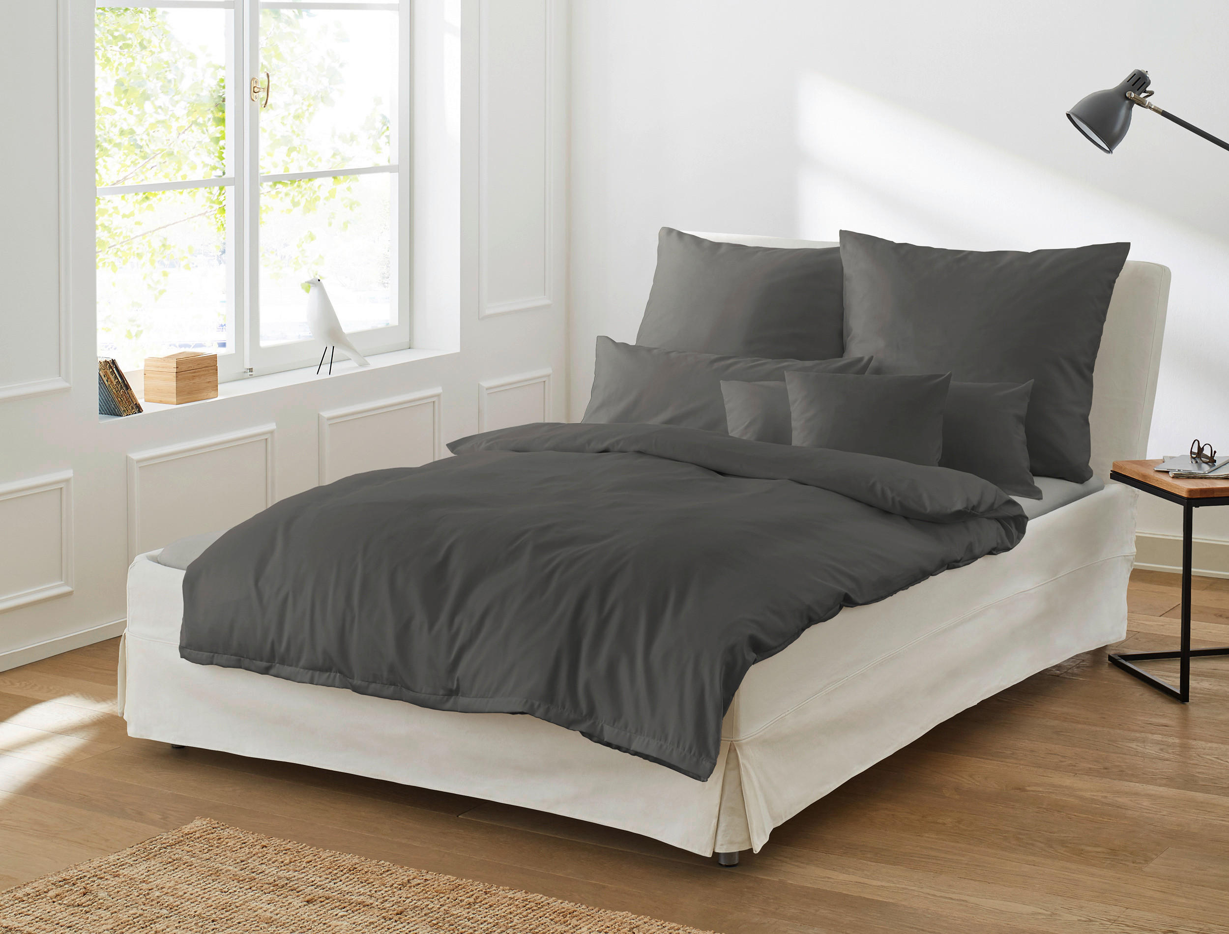 BETTWÄSCHE Makosatin 155/200 cm  - Anthrazit, KONVENTIONELL, Textil (155/200cm)