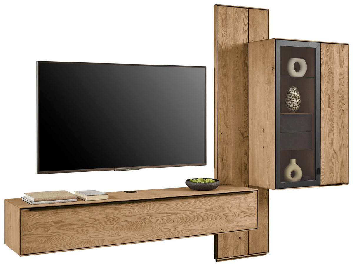 WOHNWAND  Anthrazit, Kastanienfarben 273,8/205,5/39,5 cm  - Kastanienfarben/Anthrazit, Natur, Glas/Holz (273,8/205,5/39,5cm) - Valnatura